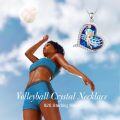 wholesale 925 Sterling Silver Blue Crystal Heart-Shaped Volleyball Sports Pendant Necklace-0-2