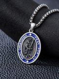 wholesale 925 Sterling Silver & Blue Enamel St Christopher Medal Pendant Necklace with Chain - Catholic Protection s for Men/Women-0-2
