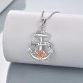 wholesale 925 Sterling Silver White Gold Plated Anchor & Rose Flower Necklace for Women-0-3
