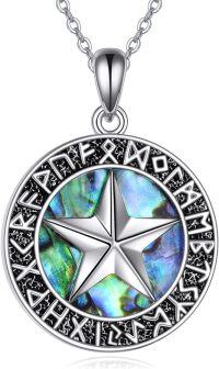 wholesale 925 Sterling Silver Abalone Shell Star Pendant Norse Runes Compass Necklace-Viking Necklace