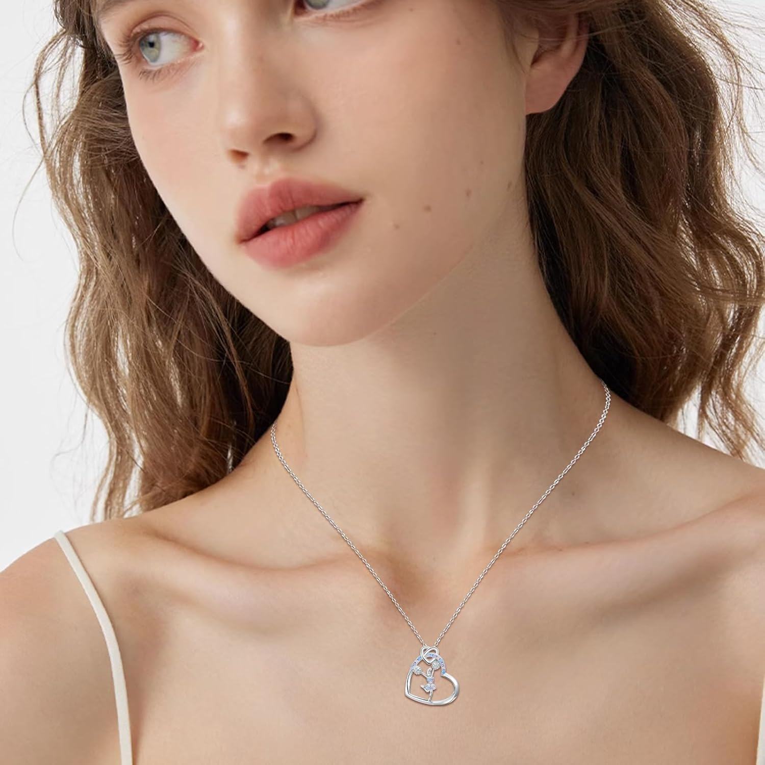 925 Sterling Silver Heart-Shaped Ballerina Dance Pendant Necklace with Multi-Colored Crystals and Chain for Women-0-4