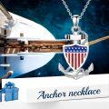 wholesale 925 Sterling Silver Metal Stone Anchor Necklace with American Flag Design - Nautical Pendant  for Women and Girls-0-3