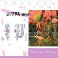 wholesale 925 Sterling Silver Flamingo Pink Crystal Studs Ear Cuff s for Women Girls-0-5