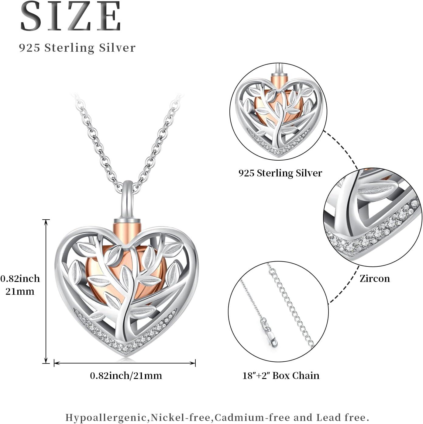wholesale 925 Sterling Silver Heart Tree of Life Cremation Jewelry Keepsake Memorial Ashes Holder Urn Pendant Necklace-0-3
