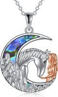 wholesale 925 Sterling Silver Moon with Horse and Woman Pendant Necklace for Women-0-0