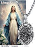 wholesale 925 Sterling Silver Virgin Mary Medal Necklace with 6 mm Box Chain - Religious Prayer  for Women and Men-0-2