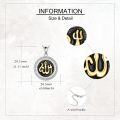 wholesale 925 Sterling Silver Round Allah Pendant Necklace with Black and Gold Accents - Islamic Muslim s for Her-0-2