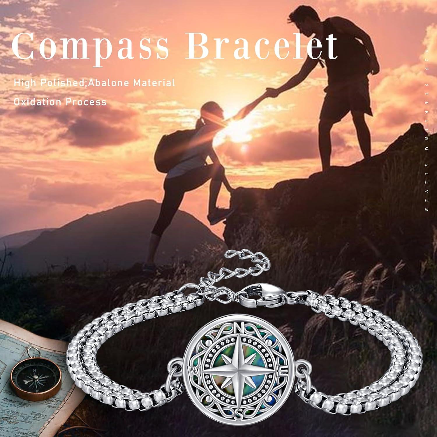  Sterling Silver Celtic Compass Bracelet for Women with Stone -0-6