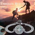 wholesale 925 Sterling Silver Compass Abalone Shell Double Chain Bracelet-0-5