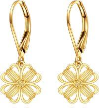 wholesale Gold 14K Flower Filigree Heart Dangle Drop Leverback Earrings for Women - Christmas Gift Ideas-Shamrock Earrings