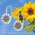 wholesale 925 Sterling Silver Sunflower Leverback Earrings with Black Evil Eye and White Petals-0-1
