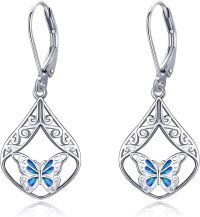 wholesale 925 Sterling Silver Butterfly Filigree Teardrop Leverback Dangle Earrings for Women Girls Gifts Blue Enamel Drop Jewelry 4cm Long-Butterfly
