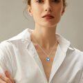 wholesale 925 Sterling Silver Blue Opalite Lotus Pendant Necklaces for Women Evil Eye Protection -0-4