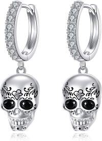 wholesale 925 Sterling Silver Skull Drop Dangle Earrings with Cubic Zirconia for Men & Women - Trendy  Idea-10-Skull Earrings