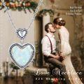 wholesale 925 Sterling Silver Heart White Opal Pendant Necklace Oxidized Beaded Border Women Jewelry-0-5
