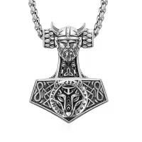 wholesale  Viking Wolf Head Thors Hammer Pendant Norse Jewelry -B-Wolf