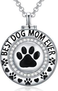 wholesale 925 Sterling Silver Dog Mom Best Ever Paw Print Urn Keepsake Memorial Cremation Jewelry for Women Pets Ashes Holder Locket Necklace Gift-Round