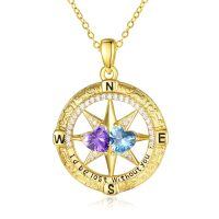 wholesale 925 Sterling Silver Compass Pendant with Birthstones for Women-02-12-Feb-Dec