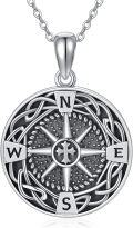 wholesale 925 Sterling Silver Celtic Knot Compass Pendant Necklace with Black Enamel Accents and Chain 45cm Length-0-0