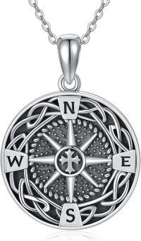 wholesale 925 Sterling Silver Celtic Knot Compass Pendant Necklace with Black Enamel Accents and Chain 45cm Length-Chain