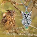 wholesale 925 Sterling Silver Green Moonstone Filigree Owl Pendant Necklace for Women-0-5
