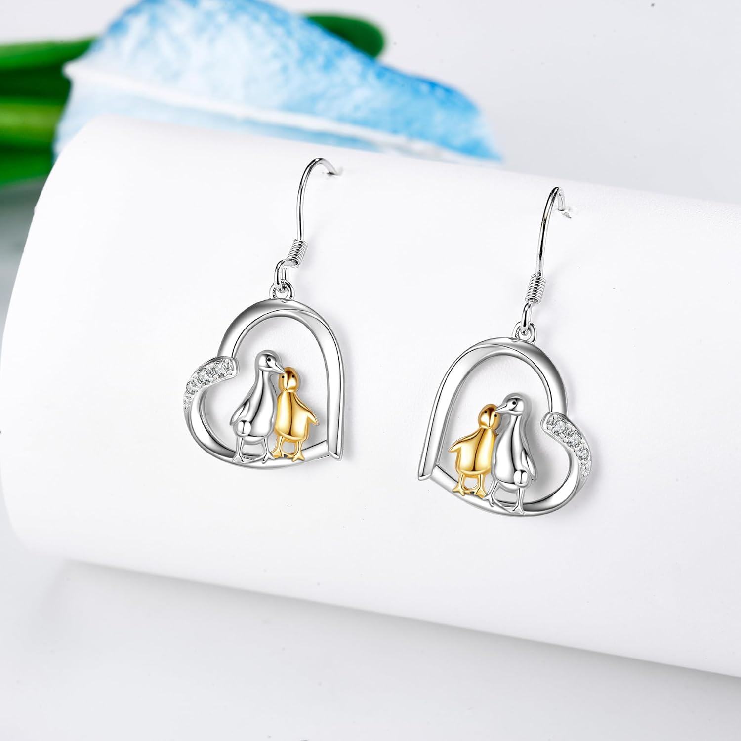 wholesale 925 Sterling Silver Penguin Heart Shape Dangle Drop Earrings for Women-0-2