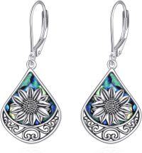 wholesale 925 Sterling Silver Teardrop Sunflower Abalone Shell Inlay Leverback Earrings-Sunflower Earrings
