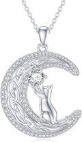 wholesale 925 Sterling Silver Moissanite Cat on the Moon Pendant Necklace for Women-0-0