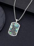 wholesale 925 Sterling Silver Saint Michael Protect Us Pendant Necklace with Abalone Shell and Chain for Men Women -0-4