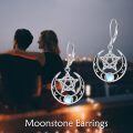 wholesale 925 Sterling Silver Platinum Plated Crescent Moon Pentagram Moonstone Drop Earrings-0-2