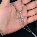 wholesale 925 Sterling Silver Cross Pendant with Jesus Christ Statue on  for Men's s (Length: 24)-0-4