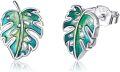 wholesale 925 Sterling Silver Tropical Leaf Stud Earrings Green Enamel Fashion s for Women and Girls-0-0