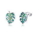 wholesale 925 Sterling Silver Tropical Leaf Stud Earrings Green Enamel Fashion s for Women and Girls-0-0