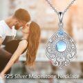 wholesale 925 Sterling Silver Pink Flower Tree of Life Moonstone Teardrop Heart Pendant Necklace for Women-0-2