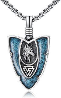 wholesale 925 Sterling Silver Turquoise Arrowhead Necklace with Celtic Knot Wolf and Bald Eagle Pendant-Wolf