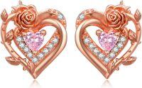 wholesale 925 Sterling Silver Rose Heart Birthstone Stud Earrings for Women-10 Oct - Pink Tourmaline