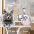 wholesale 14K Gold Pink Crystal Black Cat Pendant Necklace for Women Cats Lover-0-126