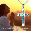 wholesale 925 Sterling Silver Abalone Shell Jesus Cross Pendant Necklace-0-5