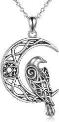wholesale 925 Sterling Silver Moon and Raven Celtic Knot Pendant Necklace-0-0