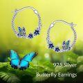 wholesale 925 Sterling Silver Blue Enamel Butterfly & Flowers Twist Loop Earrings-0-5