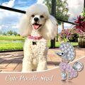 wholesale 925 Sterling Silver Poodle Dog Stud Earrings with Pink Crystals and Bow Tie-0-2