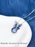 TOUPOP S925 Sterling Silver Black Pearl Butterfly Pendant Necklace-0-4
