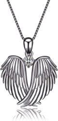 wholesale Sterling Silver Birthstone Angel Wings Pendant Necklace-0-0