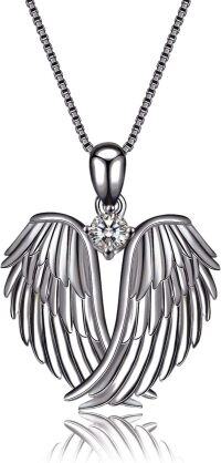 wholesale Sterling Silver Birthstone Angel Wings Pendant Necklace-black gold plated