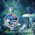 wholesale 925 Sterling Silver Round Mushroom and Leaf Pendant Necklaces for Women Girls Gifts Blue Abalone Shell Gemstone Jewelry Set 43cm Chain Length-0-1