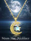 wholesale 925 Sterling Silver Crescent Moon & Opalite Star Pendant Necklace for Women-0-4