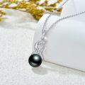 wholesale 925 Sterling Silver Black Pearl Pendant Necklace with Infinity Leaf Design and 10mm Round Pearl on an Adjustable Length of 36-47cm - Perfect for Valentines Day or Mothers Day Gifts-0-1