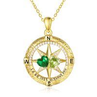 wholesale 925 Sterling Silver Compass Pendant with Birthstones for Women-05-08-May-Aug