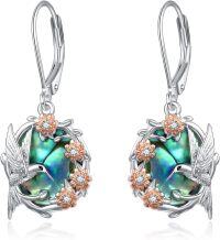 wholesale 925 Sterling Silver Abalone Hummingbird Dangle Earrings 16mm 2.6g-Hummingbird