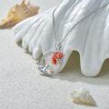 wholesale 925 Sterling Silver Flower and Frog Charm Pendant Necklace with Red Enamel Accents-0-2